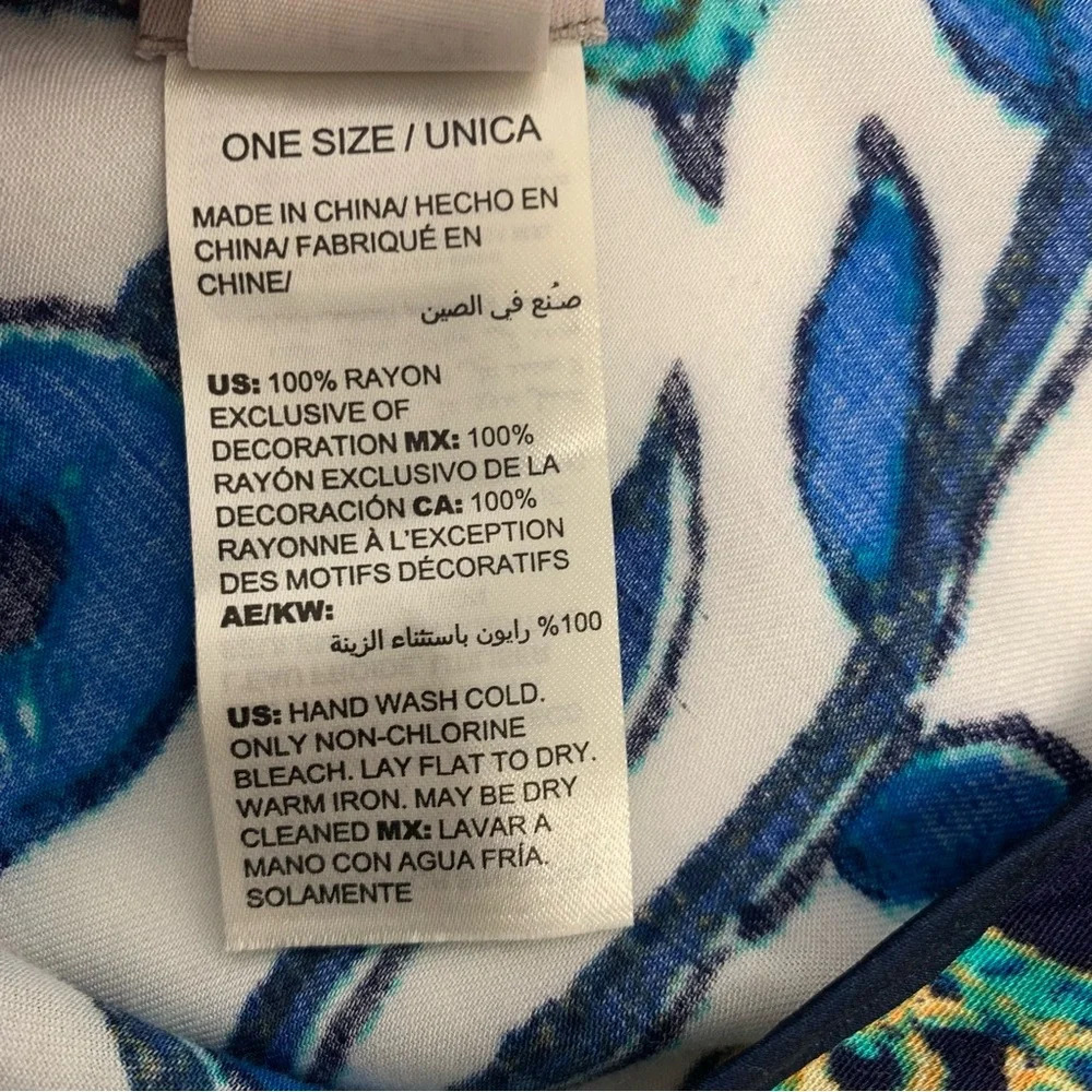 Chicos Fringe Poncho Top‎ OS  Blue Floral Lightweight Boho Fairy Tropical Travel - Picture 6 of 8